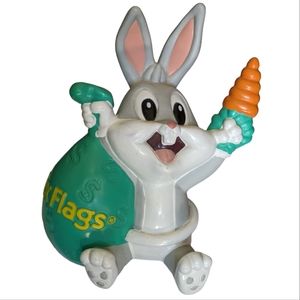 1996 Baby Bugs Bunny with Carrot and Six Flags Money Bag Piggy Bank with Stopper